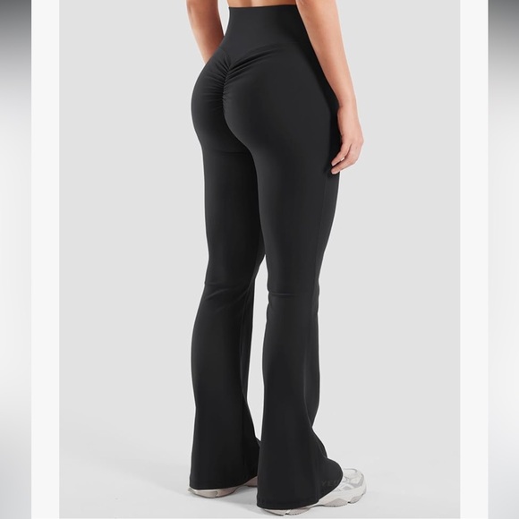 Black tie front bell bottoms flared pant scrunch butt lifting sexy yoga festival - Picture 3 of 4